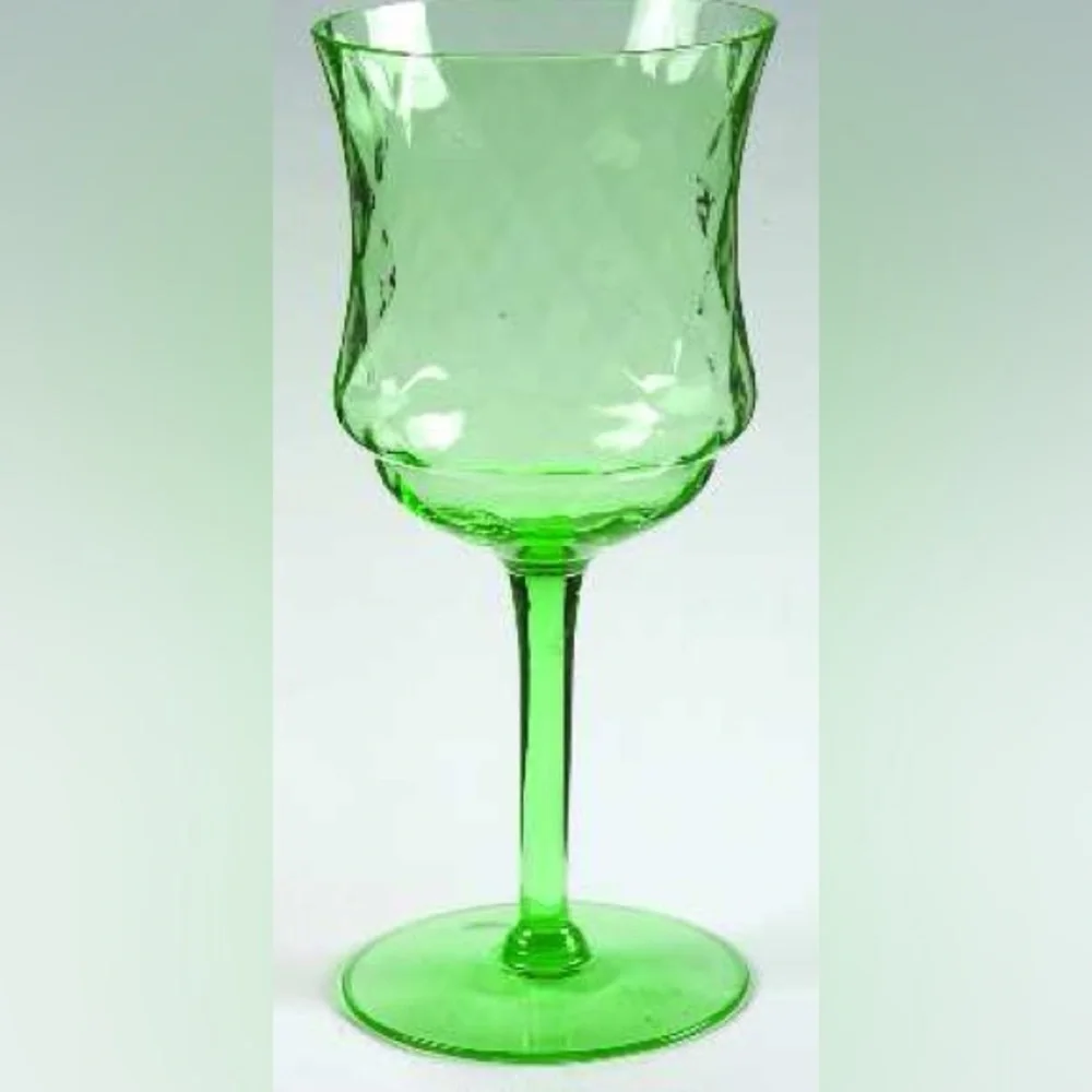 Vintage Uranium Glass Goblets Pair Tiffin Green Diamond Optic UV Glow